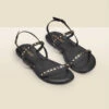 Senorita Black Leather Stud Detail Strappy Flat Sandals -Sosandar Fashion Store web 2303 boxs23fw023bk0001 a