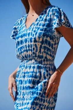Blue Tie Dye Print Stretch Waist Crinkle Dress -Sosandar Fashion Store web 2304 131 s22dw195blmm01 131 342