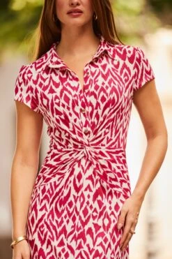 Pink Abstract Print Twist Detail Midi Jersey Dress -Sosandar Fashion Store web 2304 22 s23dj117pimm01 22 232