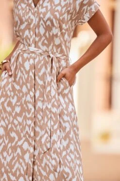 Taupe & White Abstract Print Belted Shirt Dress 11 Taupe & White Abstract Print Belted Shirt Dress -Sosandar Fashion Store web 2304 32 s22dw154nlmm01 32 138