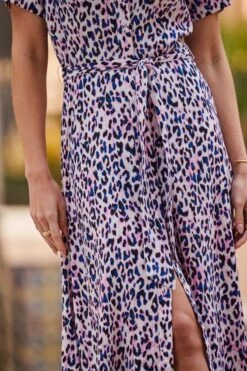 Purple Animal Print Short Sleeve Midi Shirt Dress -Sosandar Fashion Store web 2304 45 s22dw096pean01 45 247