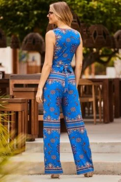Blue Baroque Print Wrap Front Wide Leg Jumpsuit 11 Blue Baroque Print Wrap Front Wide Leg Jumpsuit -Sosandar Fashion Store web 2305 11 s23jj018blcv01 11 247