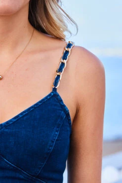 Dark Indigo Chain Strap Denim Pencil Dress 13 Dark Indigo Chain Strap Denim Pencil Dress -Sosandar Fashion Store web 2305 46 s23dd052io003w 46 357