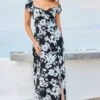 Black & White Floral Print Split Detail Maxi Dress