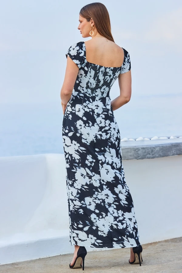 Black & White Floral Print Split Detail Maxi Dress 5 Black & White Floral Print Split Detail Maxi Dress - Image 3