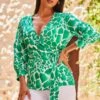Green & White Morocco Print Wrap Jersey Top 1 Green & White Morocco Print Wrap Jersey Top -Sosandar Fashion Store web 2306 115 s23tj158gran01 115 071 rt