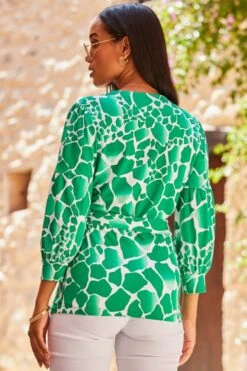 Green & White Morocco Print Wrap Jersey Top -Sosandar Fashion Store web 2306 115 s23tj158gran01 115 233 rt