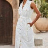 Ivory Belted Denim Midi Dress 1 Ivory Belted Denim Midi Dress -Sosandar Fashion Store web 2306 118 s23dd054nl0006 118 245