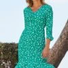 Green Fleck Print Ruched Front Fit & Flare Dress -Sosandar Fashion Store web 2306 125 s23dw088grmm01 125 032 1