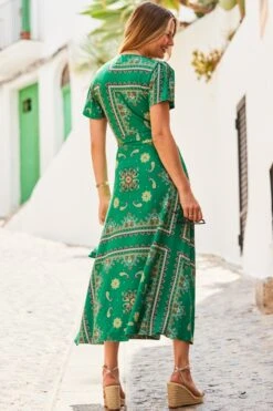 Green Scarf Print Faux Wrap Maxi Jersey Dress -Sosandar Fashion Store web 2306 14 s23dj211grcv01 14 237