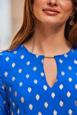 Bright Blue Metallic Spot Keyhole Detail Shift Dress -Sosandar Fashion Store web 2306 18 s23dw222bl0001 18 228