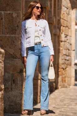 White Round Neck Pocket Front Denim Jacket 10 White Round Neck Pocket Front Denim Jacket -Sosandar Fashion Store web 2306 22 s23od002we0001 22 007 1