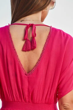 Pink Embroidered Floral Detail Tie Back Beach Kaftan -Sosandar Fashion Store web 2306 49 s21rw013pk0020 49 299