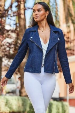 Dark Indigo Denim Biker Jacket -Sosandar Fashion Store web 2306 91 s23od009io003w 91 148