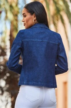 Dark Indigo Denim Biker Jacket -Sosandar Fashion Store web 2306 91 s23od009io003w 91 266