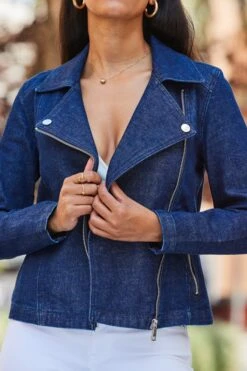 Dark Indigo Denim Biker Jacket -Sosandar Fashion Store web 2306 91 s23od009io003w 91 308