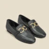 Black Leather Gold Trim Detail Loafers -Sosandar Fashion Store web 2306 box s23fw031bk0001 a