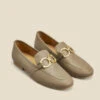 Taupe Leather Gold Trim Detail Loafers 1 Taupe Leather Gold Trim Detail Loafers -Sosandar Fashion Store web 2306 box s23fw031bn0003 a