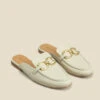 Ecru Leather Gold Trim Detail Mule Loafers -Sosandar Fashion Store web 2306 box s23fw032eu0001 a