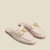 Pale Pink Leather Gold Trim Detail Mule Loafers -Sosandar Fashion Store web 2306 box s23fw032pk0003 a