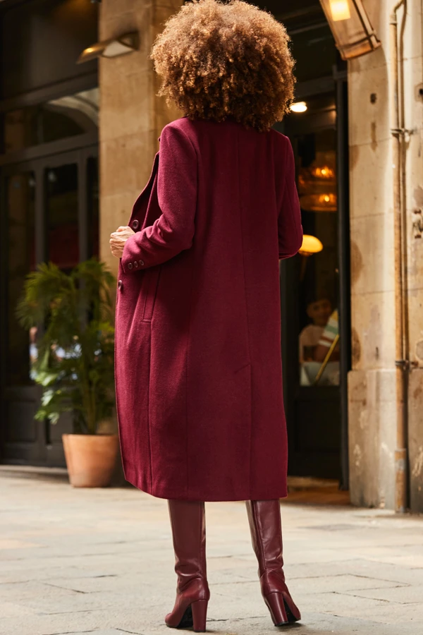 Burgundy Premium Longline Wool Mix Coat 5 Burgundy Premium Longline Wool Mix Coat - Image 3