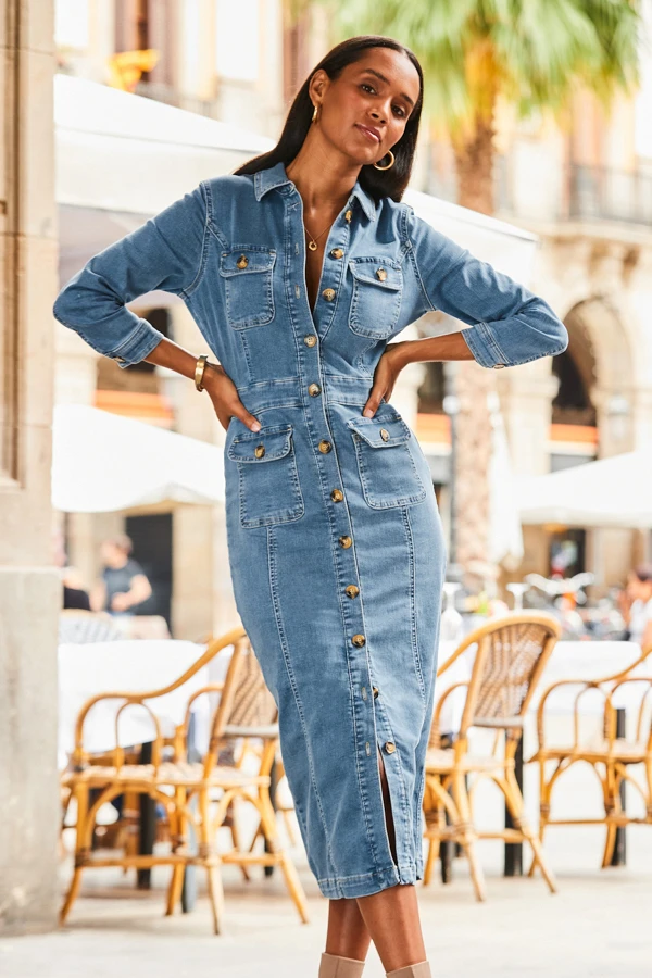 Mid Blue Pocket Detail Denim Pencil Dress 6 Mid Blue Pocket Detail Denim Pencil Dress - Image 4