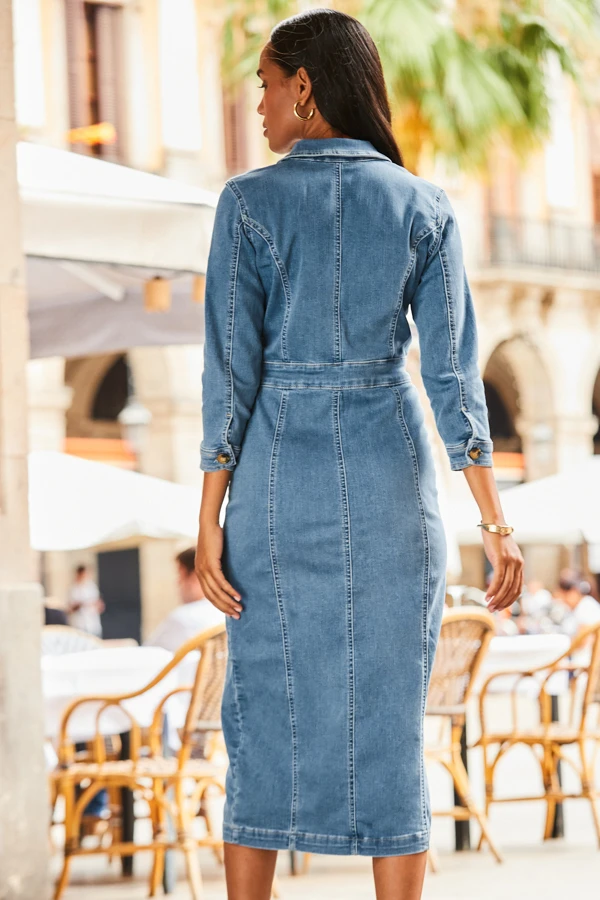 Mid Blue Pocket Detail Denim Pencil Dress 5 Mid Blue Pocket Detail Denim Pencil Dress - Image 3