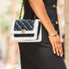 Black Quilted Ivory Trim Chain Detail Cross Body Bag -Sosandar Fashion Store web 2307 24 s23dw206bk0001 24 019