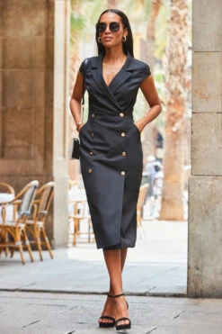 Black Double Breasted Pencil Dress 14 Black Double Breasted Pencil Dress -Sosandar Fashion Store web 2307 24 s23dw206bk0001 24 084