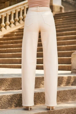 Ecru Button Front Wide Leg Jeans -Sosandar Fashion Store web 2307 35 s23bd054nl0001 s23tj169bn0024 35 281