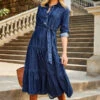 Dark Indigo Tiered Hem Denim Midi Dress 2 Dark Indigo Tiered Hem Denim Midi Dress -Sosandar Fashion Store web 2307 39 s23dd065in0007 39 046 rt
