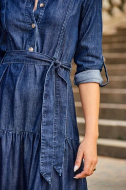 Dark Indigo Tiered Hem Denim Midi Dress 14 Dark Indigo Tiered Hem Denim Midi Dress -Sosandar Fashion Store web 2307 39 s23dd065in0007 39 226 rt