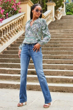 Mid Blue Mid Rise Bootcut Jeans -Sosandar Fashion Store web 2307 55 s23tw179ivcv01 s23bd010be0010 55 074 rt 1