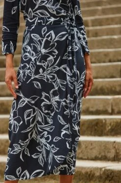 Black Floral Print Ruched Sleeve Midi Wrap Dress 10 Black Floral Print Ruched Sleeve Midi Wrap Dress -Sosandar Fashion Store web 2307 59 a22dw031bkfl01 59 355