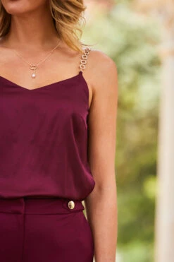 Burgundy Satin Embellished Strap Cami Top -Sosandar Fashion Store web 2307 64 a23ow031rd00011 a23bw002rd011 s23tw089rd0004 64 736