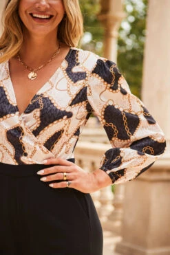 Black & White Chain Print Satin Two Part Wide Leg Jumpsuit -Sosandar Fashion Store web 2307 67 s23jw039bkwh01 67 337