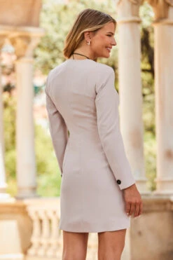 Stone Square Neck Double Breasted Blazer Dress 11 Stone Square Neck Double Breasted Blazer Dress -Sosandar Fashion Store web 2307 70 s23dw212st0001 70 155