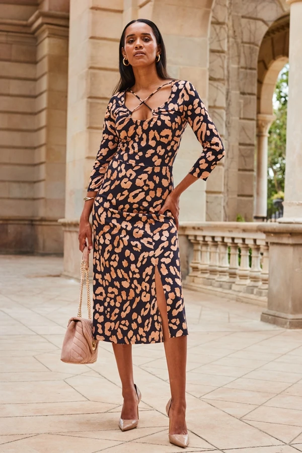Leopard Print Cross Strap Midi Jersey Dress 6 Leopard Print Cross Strap Midi Jersey Dress - Image 4
