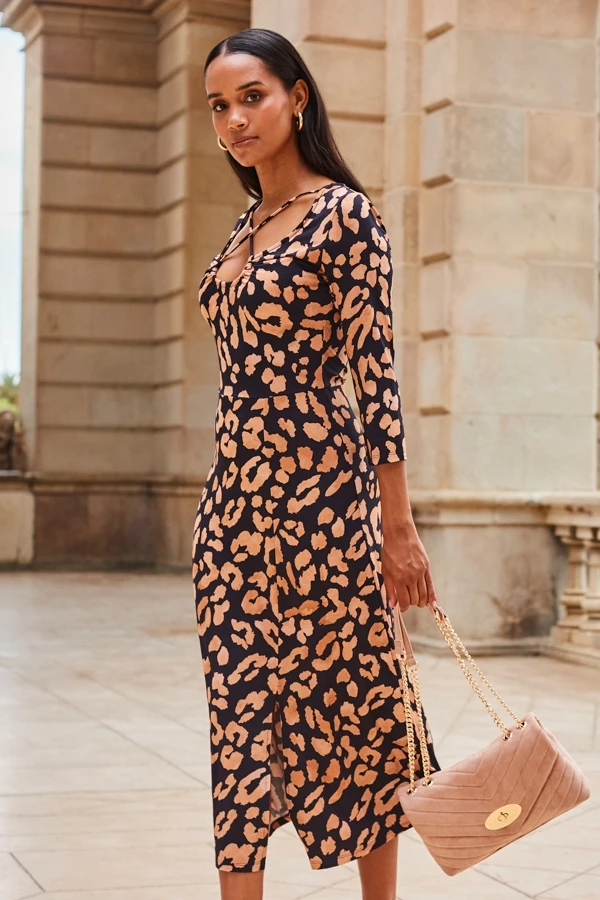 Leopard Print Cross Strap Midi Jersey Dress 4 Leopard Print Cross Strap Midi Jersey Dress - Image 2