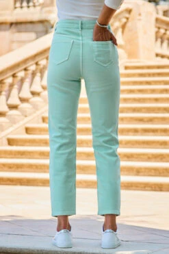 Mint Green Cropped Straight Leg Jeans -Sosandar Fashion Store web 2307 76 s22bd021gn0026 76 112