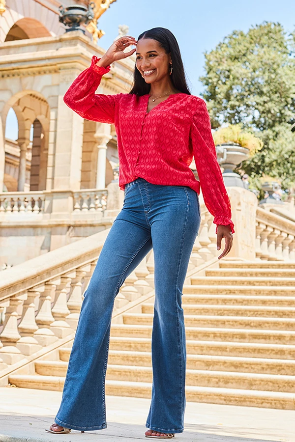 Mid Blue Kick Flare Jeggings 3 Mid Blue Kick Flare Jeggings