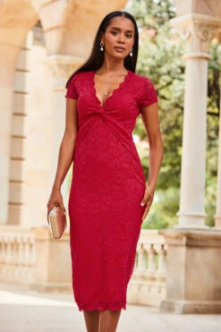 Raspberry Pink Short Sleeve Lace Jersey Dress 13 Raspberry Pink Short Sleeve Lace Jersey Dress -Sosandar Fashion Store web 2307 88 s23dj188pk0026 88 110