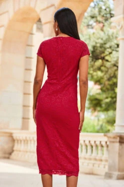 Raspberry Pink Short Sleeve Lace Jersey Dress 12 Raspberry Pink Short Sleeve Lace Jersey Dress -Sosandar Fashion Store web 2307 88 s23dj188pk0026 88 131