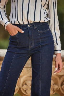 Dark Indigo Wide Leg Pintuck Jeans -Sosandar Fashion Store web 2307 96 s23tw174nast01 a23bd005in006w 96 294