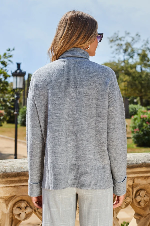 Grey Marl Folded Cuff Jumper 8 Grey Marl Folded Cuff Jumper - Image 6