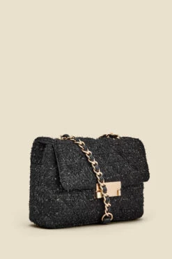 Black Metallic Boucle Clasp Detail Cross Body Bag -Sosandar Fashion Store web 2307 box a23ac002bk0001 b