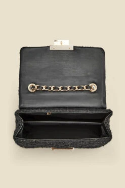Black Metallic Boucle Clasp Detail Cross Body Bag -Sosandar Fashion Store web 2307 box a23ac002bk0001 d