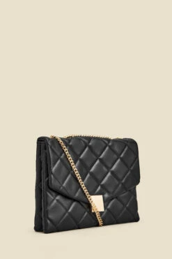 Black Gold Stud Detail Quilted Cross Body Bag -Sosandar Fashion Store web 2307 box a23ac004bk0001 b
