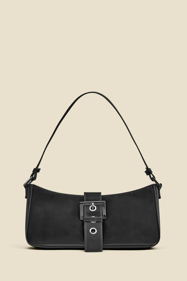 Black Faux Leather Chain Detail Shoulder Bag 4 Black Faux Leather Chain Detail Shoulder Bag - Image 2