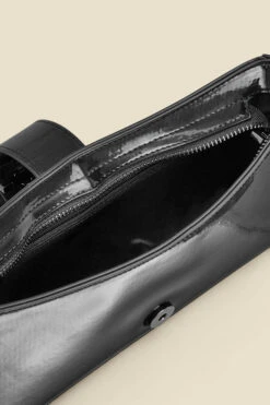 Black Faux Leather Chain Detail Shoulder Bag 12 Black Faux Leather Chain Detail Shoulder Bag -Sosandar Fashion Store web 2307 box a23ac005bk0001 d